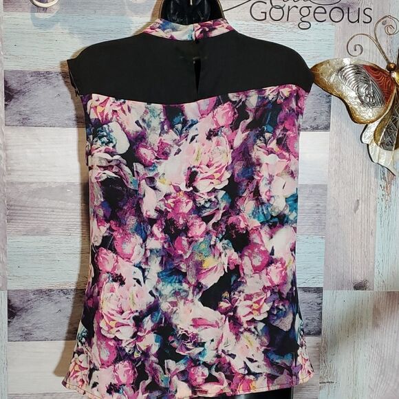 Worthington Sz M Purple Watercolor Floral Print Sleeveless Blouse Shell Career - Picture 6 of 9